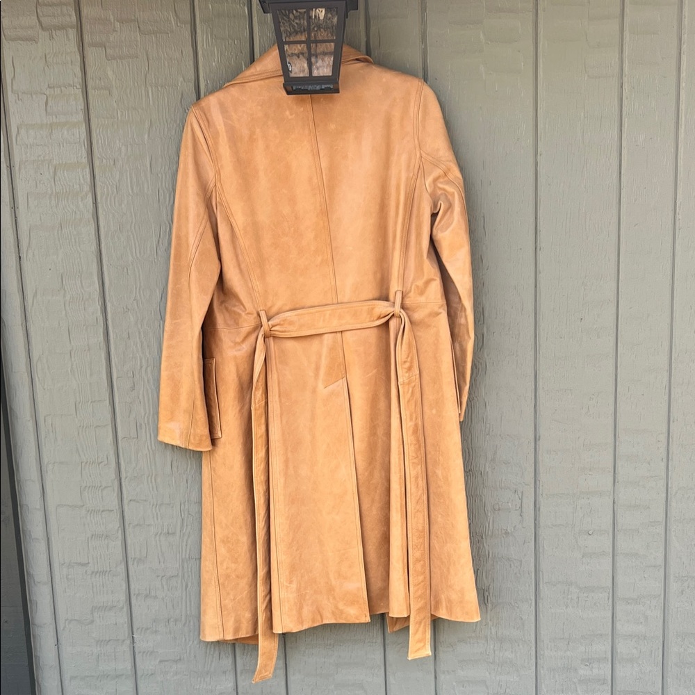 Andrew Marc Camel Leather Trench Coat size small - Picture 6 of 6